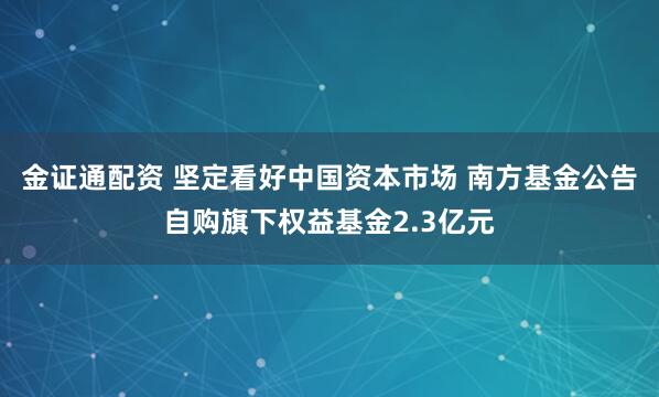 金证通配资 坚定看好中国资本市场 南方基金公告自购旗下权益基金2.3亿元